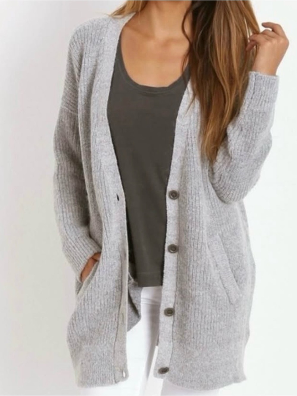 Free People Alpaca Mohair Wool Blend Oversized Gray Cardigan Small